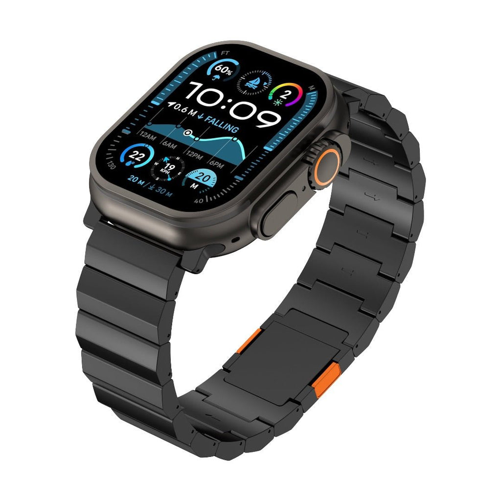Correa de titanio para Apple Watch, eslabones planos, cierre magnético, modelo Criko