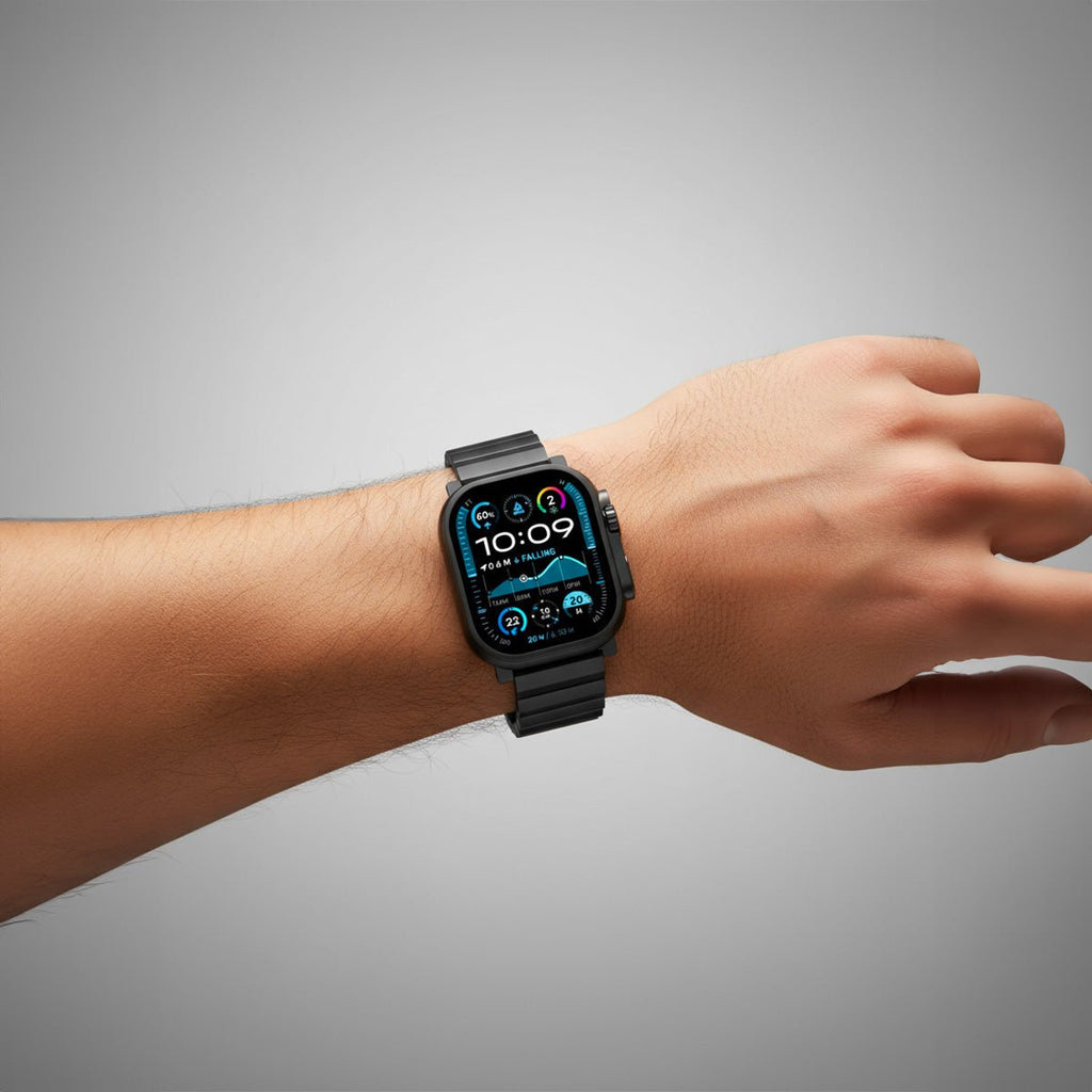 Correa de titanio para Apple Watch, eslabones planos, cierre magnético, modelo Criko