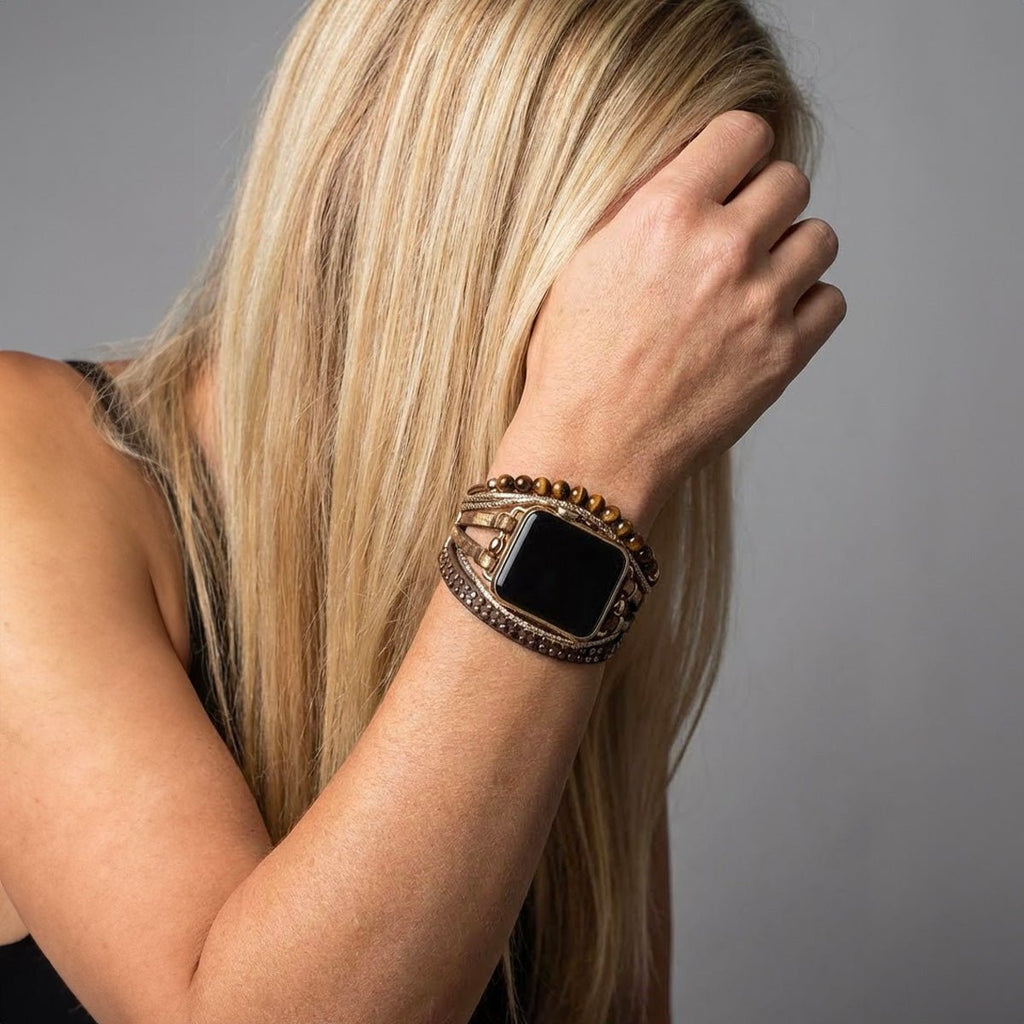 Correa de puño multihilo para Apple Watch, cuentas decorativas y tiras texturizadas, estilo bohemio, modelo Tadjina
