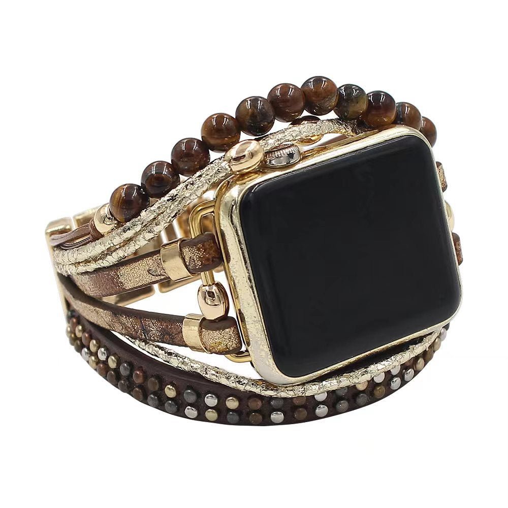 Correa de puño multihilo para Apple Watch, cuentas decorativas y tiras texturizadas, estilo bohemio, modelo Tadjina