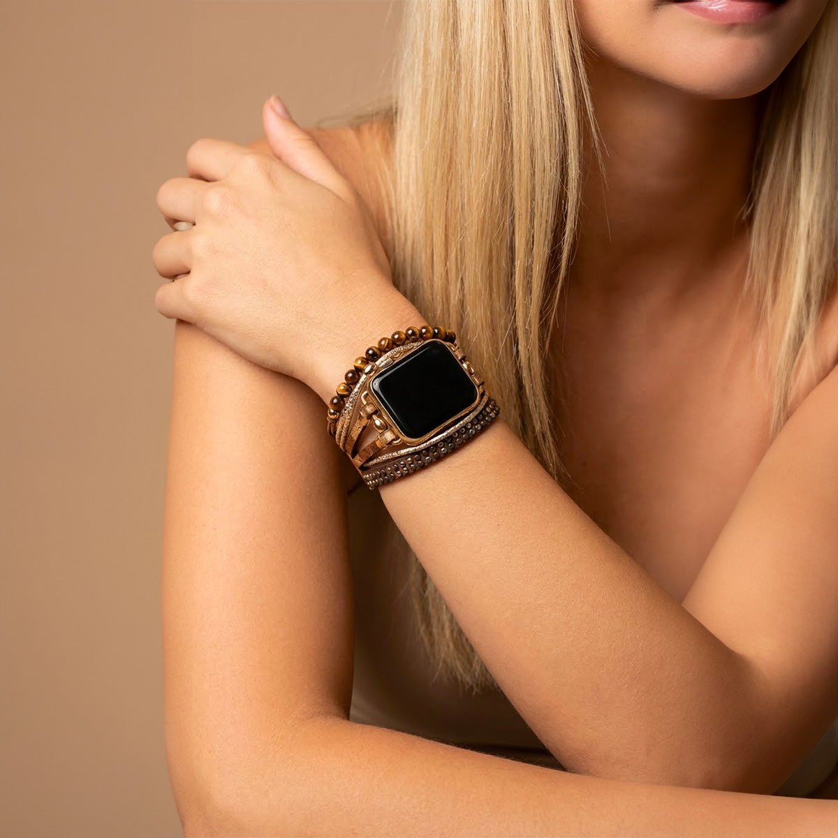Correa de puño multihilo para Apple Watch, cuentas decorativas y tiras texturizadas, estilo bohemio, modelo Tadjina