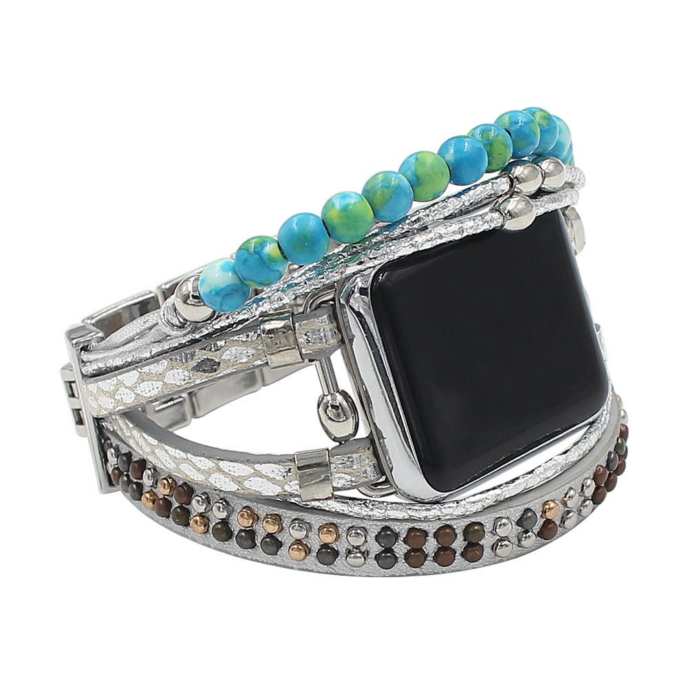Correa de puño multihilo para Apple Watch, cuentas decorativas y tiras texturizadas, estilo bohemio, modelo Tadjina