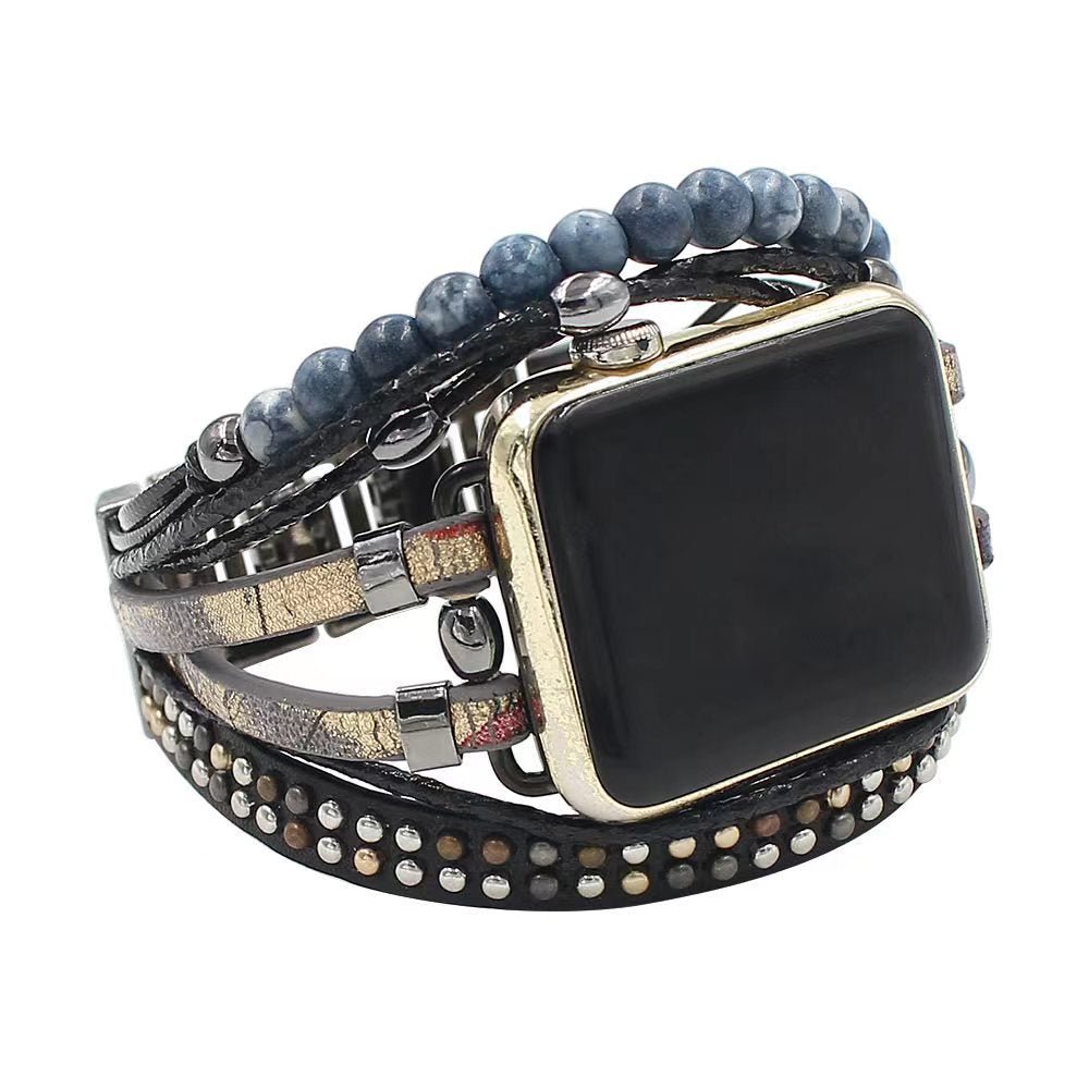 Correa de puño multihilo para Apple Watch, cuentas decorativas y tiras texturizadas, estilo bohemio, modelo Tadjina