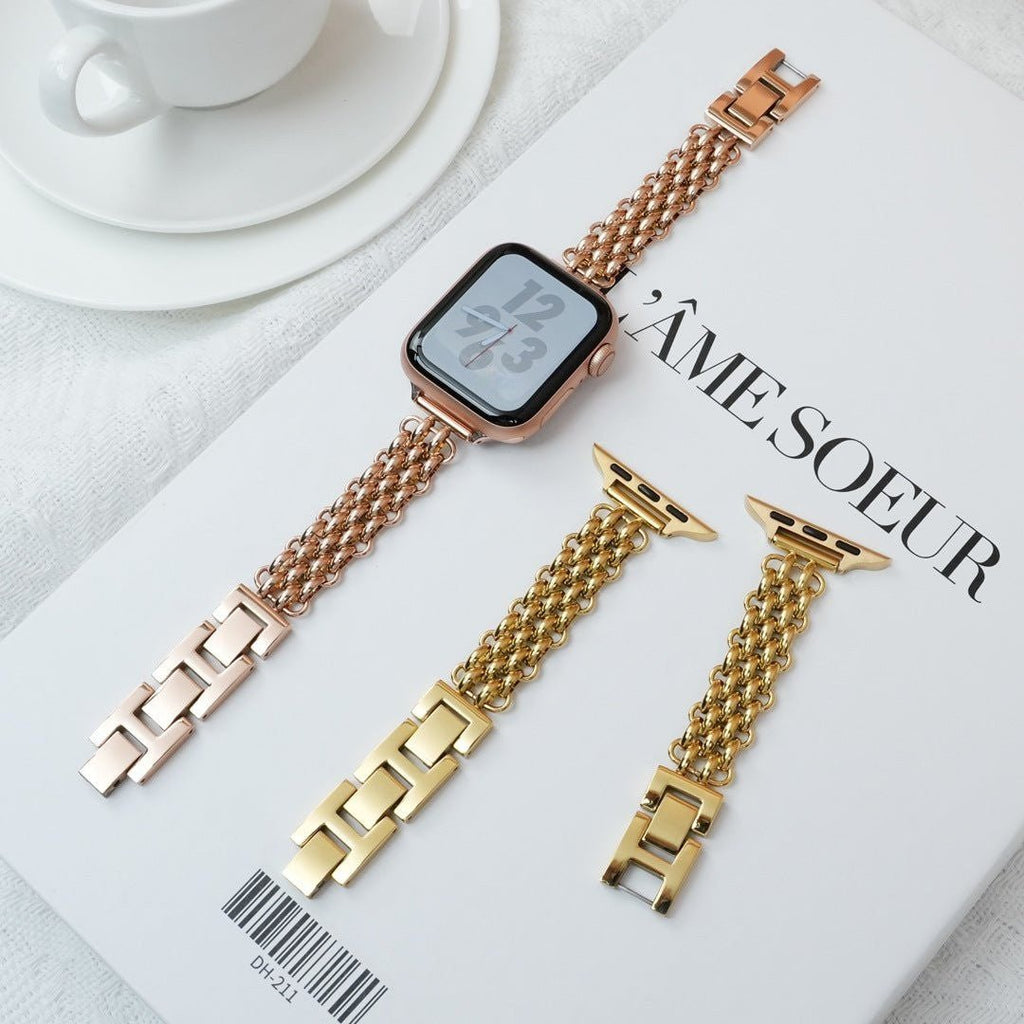 Correa Apple Watch de acero inoxidable, malla bizantina trenzada, cierre a presión, modelo Coranie