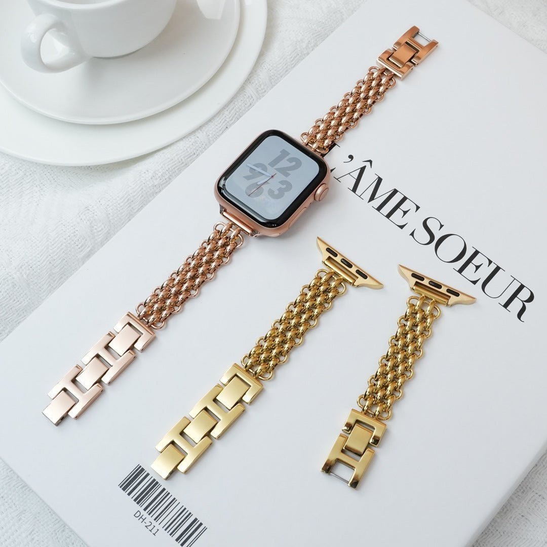Correa Apple Watch de acero inoxidable, malla bizantina trenzada, cierre a presión, modelo Coranie