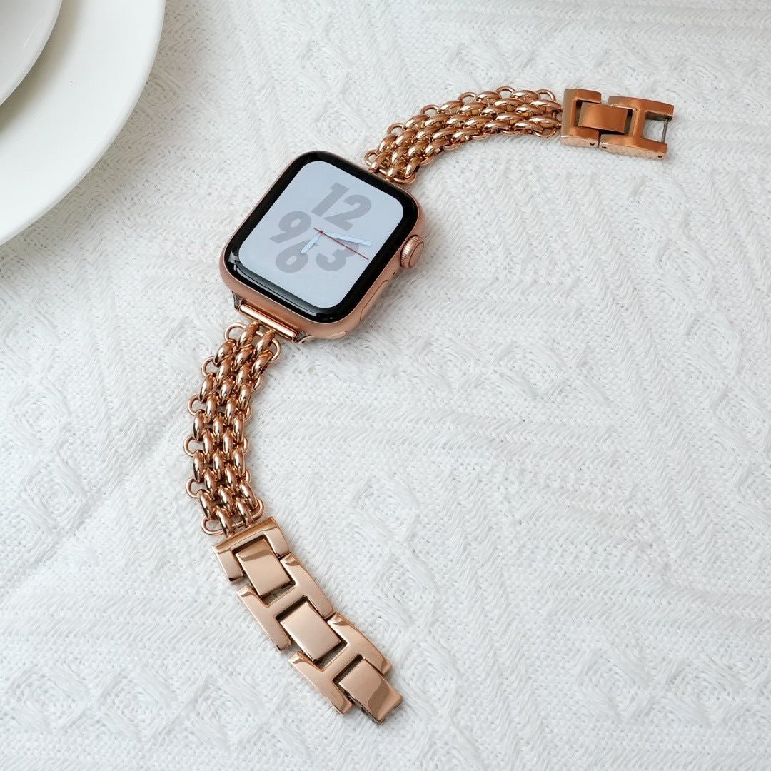 Correa Apple Watch de acero inoxidable, malla bizantina trenzada, cierre a presión, modelo Coranie
