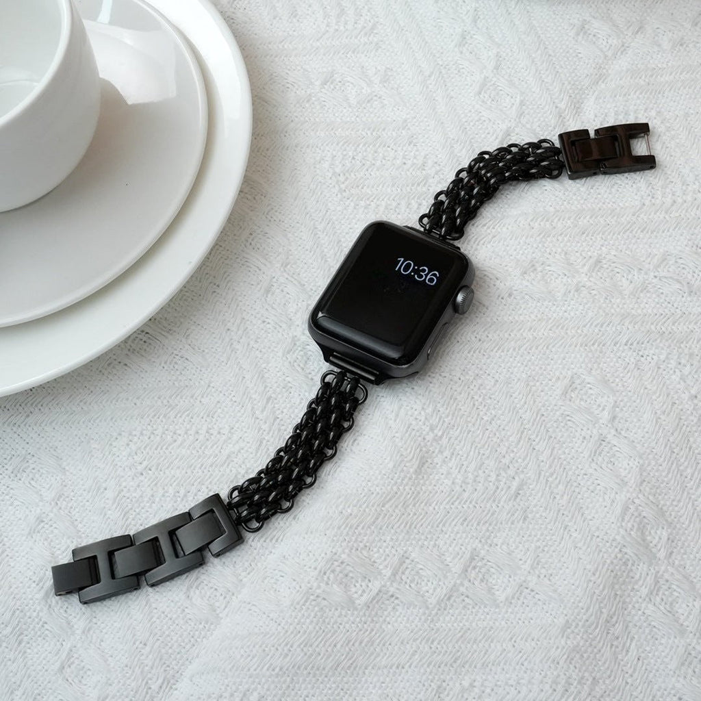 Correa Apple Watch de acero inoxidable, malla bizantina trenzada, cierre a presión, modelo Coranie