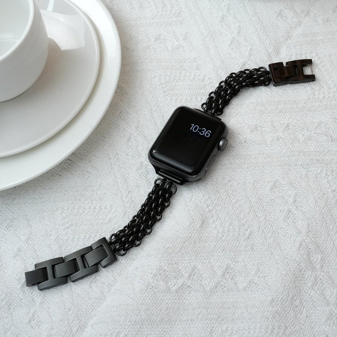 Correa Apple Watch de acero inoxidable, malla bizantina trenzada, cierre a presión, modelo Coranie