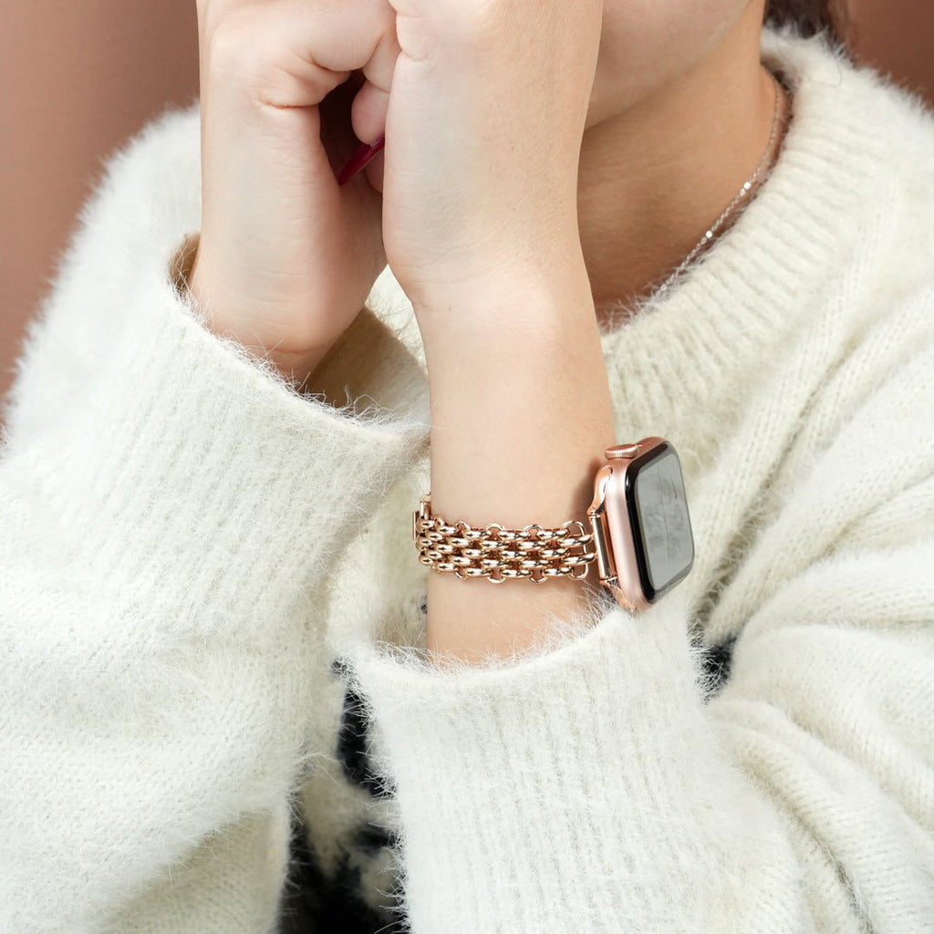 Correa Apple Watch de acero inoxidable, malla bizantina trenzada, cierre a presión, modelo Coranie