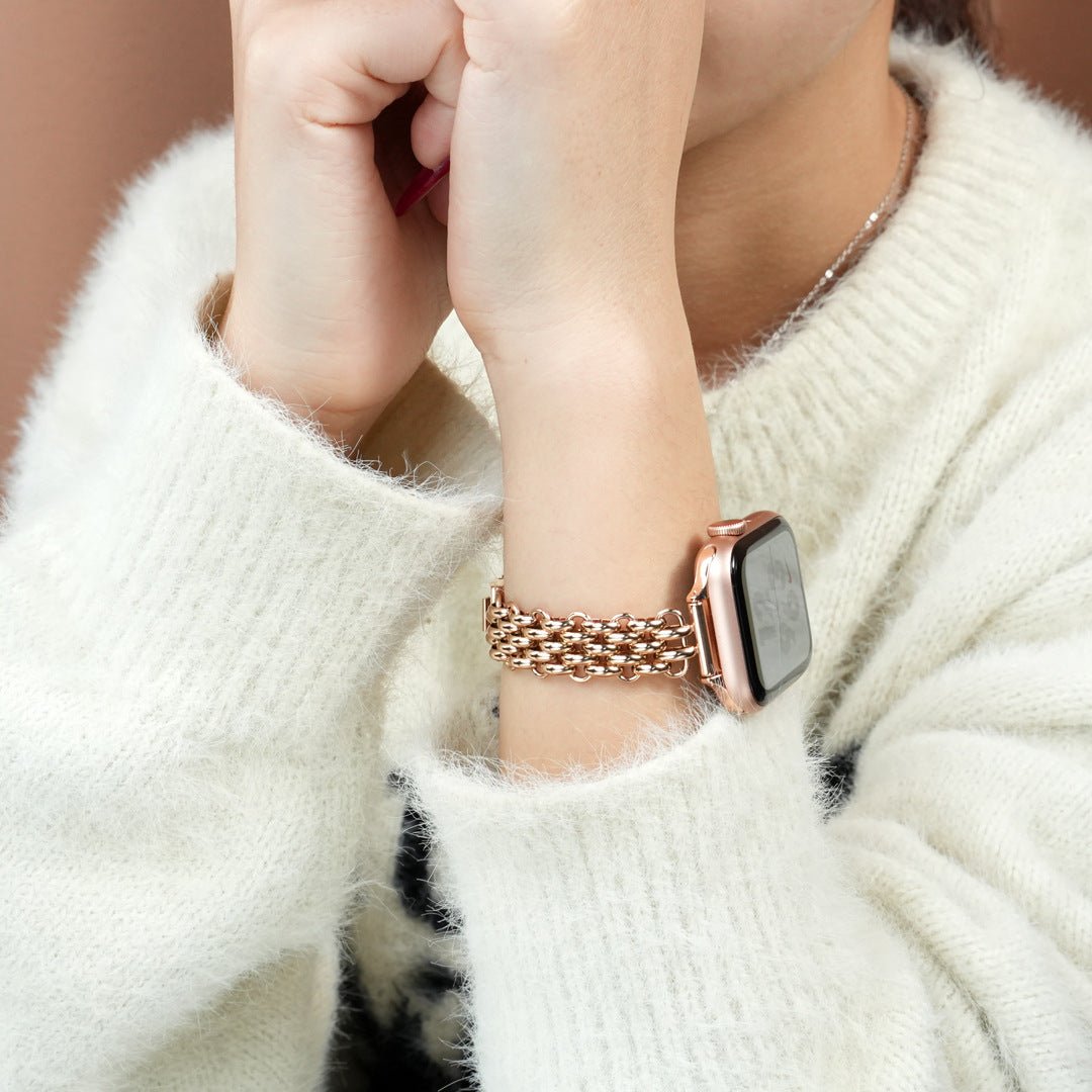 Correa Apple Watch de acero inoxidable, malla bizantina trenzada, cierre a presión, modelo Coranie