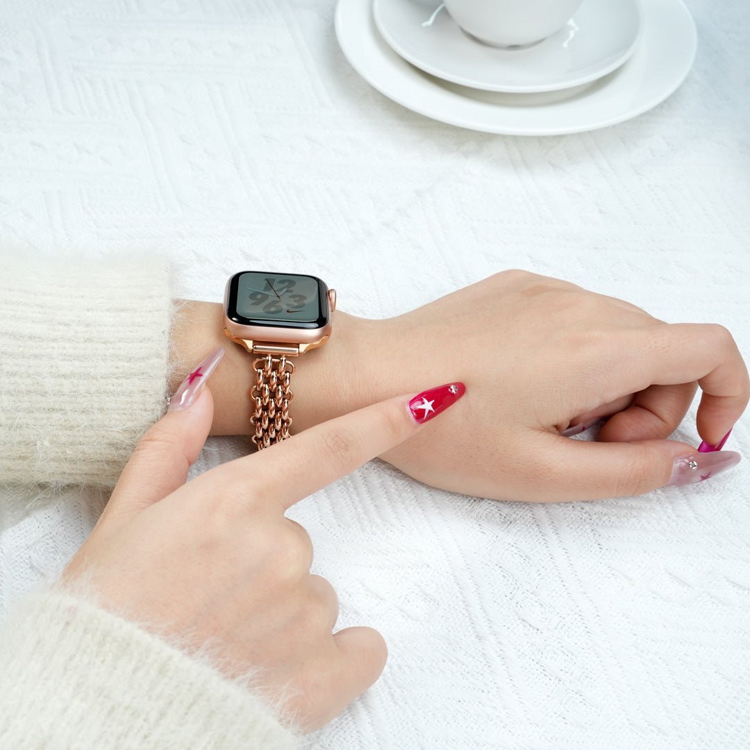 Correa Apple Watch de acero inoxidable, malla bizantina trenzada, cierre a presión, modelo Coranie