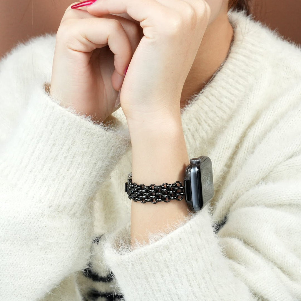 Correa Apple Watch de acero inoxidable, malla bizantina trenzada, cierre a presión, modelo Coranie