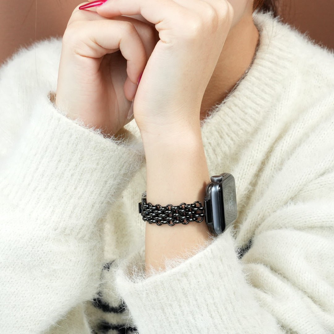 Correa Apple Watch de acero inoxidable, malla bizantina trenzada, cierre a presión, modelo Coranie