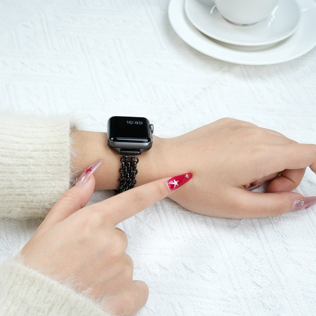 Correa Apple Watch de acero inoxidable, malla bizantina trenzada, cierre a presión, modelo Coranie