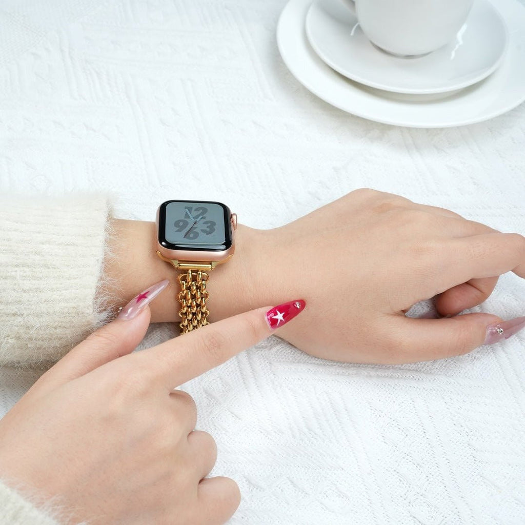 Correa Apple Watch de acero inoxidable, malla bizantina trenzada, cierre a presión, modelo Coranie