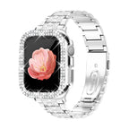 Correa Apple Watch para mujer, acero inoxidable, strass brillantes, funda protectora integrada, eslabones ajustables, modelo Stracha