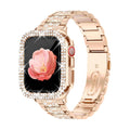 Correa Apple Watch para mujer, acero inoxidable, strass brillantes, funda protectora integrada, eslabones ajustables, modelo Stracha