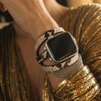 Correa Apple Watch para mujer, serraje con motivo de serpiente, cadenas de acero inoxidable, eslabones ajustables, correa de triple vuelta, modelo Philyra