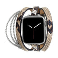 Correa Apple Watch para mujer, serraje con motivo de serpiente, cadenas de acero inoxidable, eslabones ajustables, correa de triple vuelta, modelo Philyra