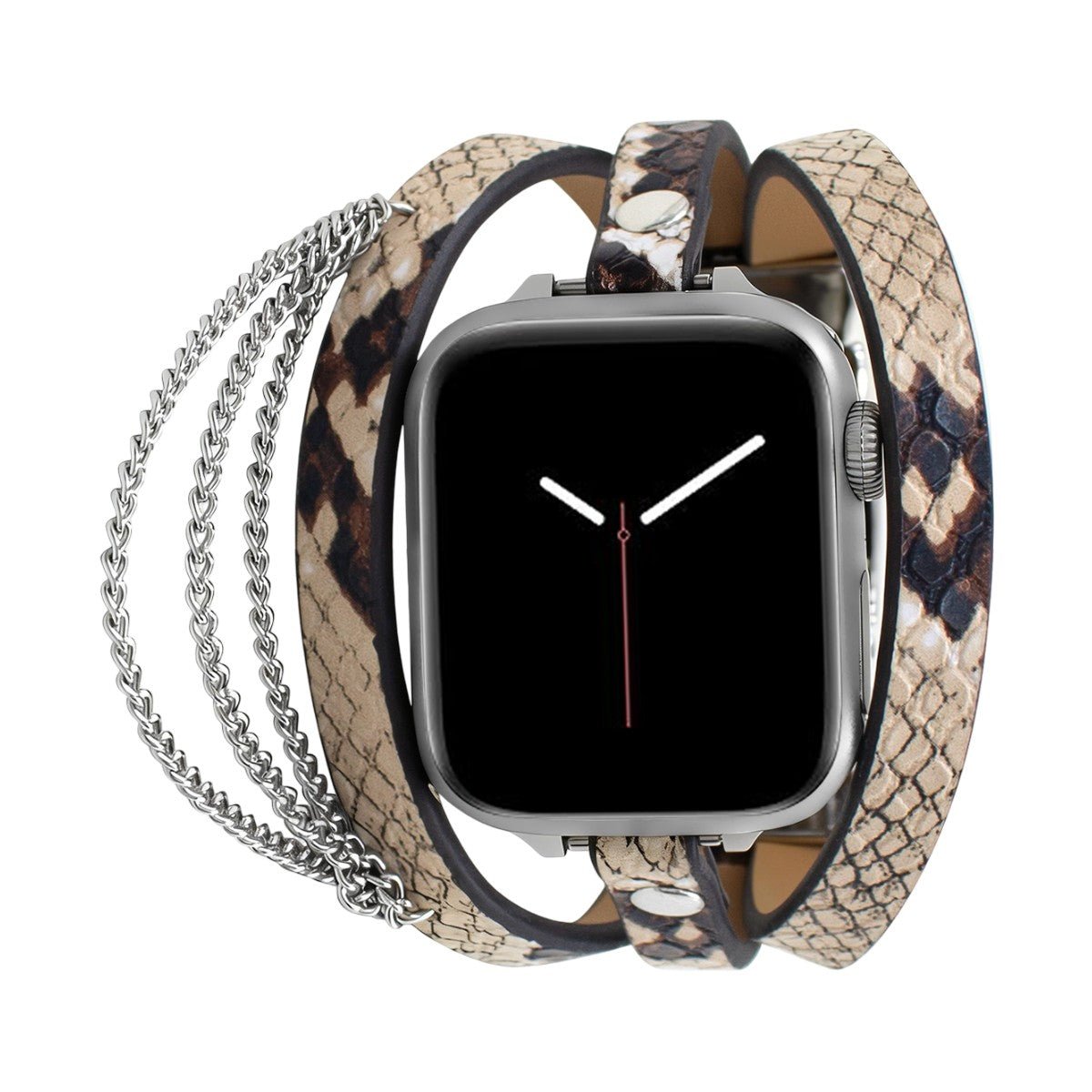 Correa Apple Watch para mujer, serraje con motivo de serpiente, cadenas de acero inoxidable, eslabones ajustables, correa de triple vuelta, modelo Philyra