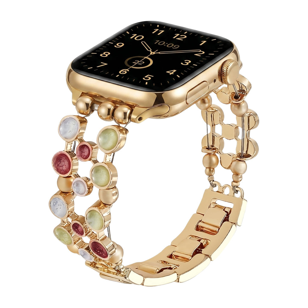Correa Apple Watch de eslabones dorados y cabuchones esmaltados multicolor, para mujer, modelo Bestine