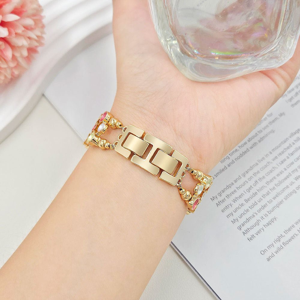 Correa Apple Watch de eslabones dorados y cabuchones esmaltados multicolor, para mujer, modelo Bestine