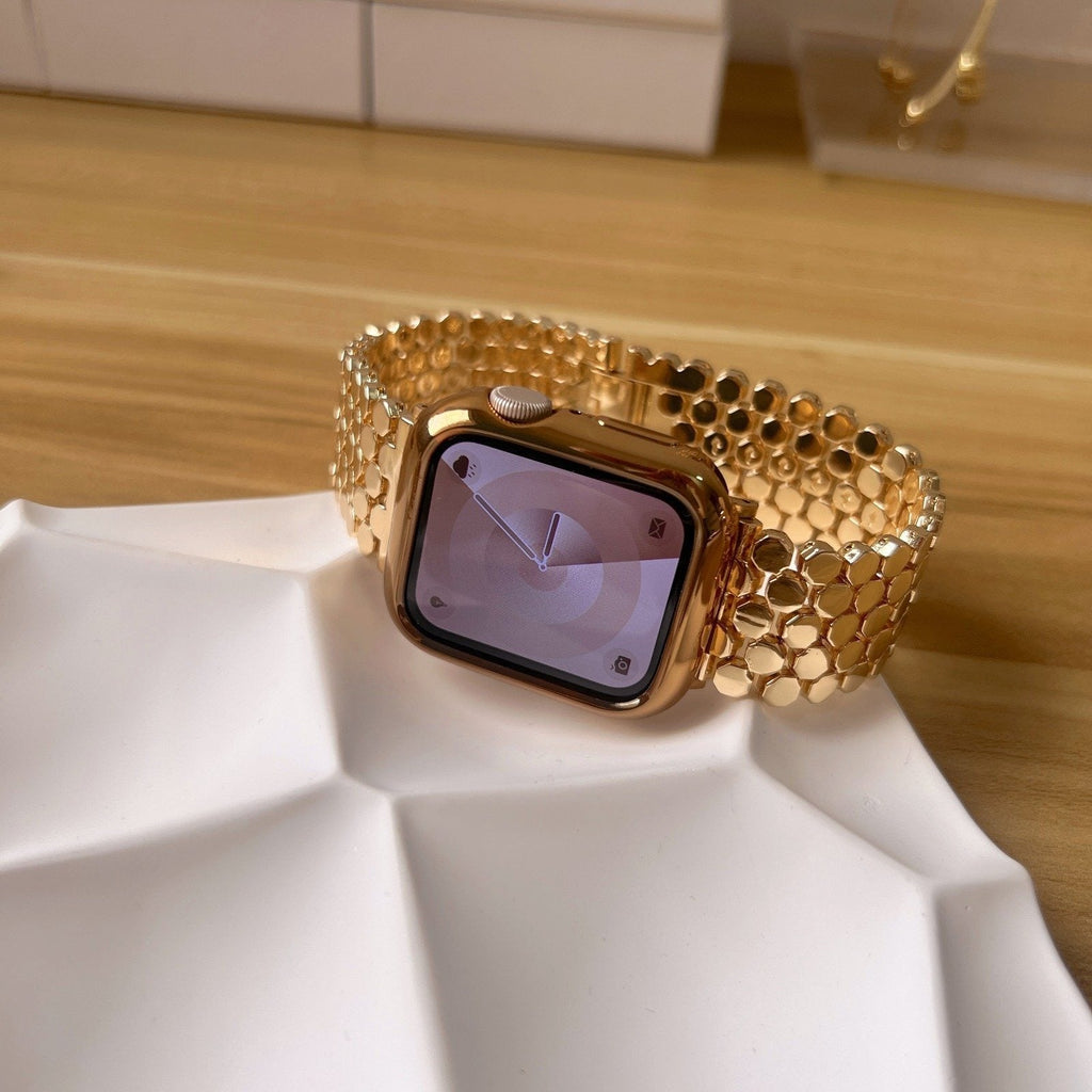 Correa Apple Watch de malla de escamas hexagonales, cierre desplegable, modelo Zeldia