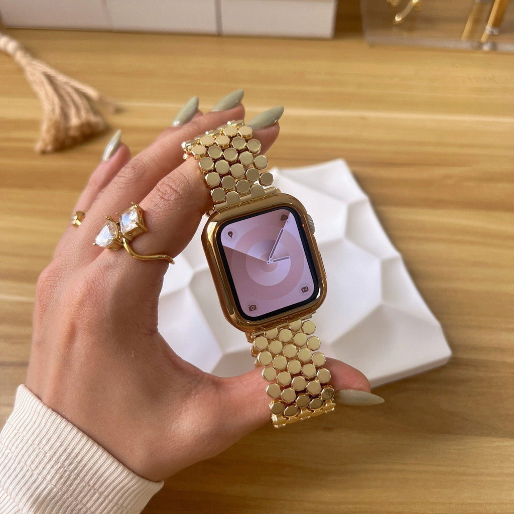 Correa Apple Watch de malla de escamas hexagonales, cierre desplegable, modelo Zeldia