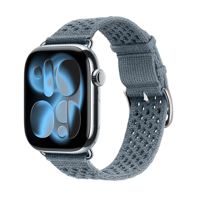 Pulsera de mujer para Apple Watch en nailón trenzado transpirable, hebilla de espiga de acero inoxidable, compatible con todas las series, colores rojo vivo, azul marino, beige y gris pizarra, modelo Urtia