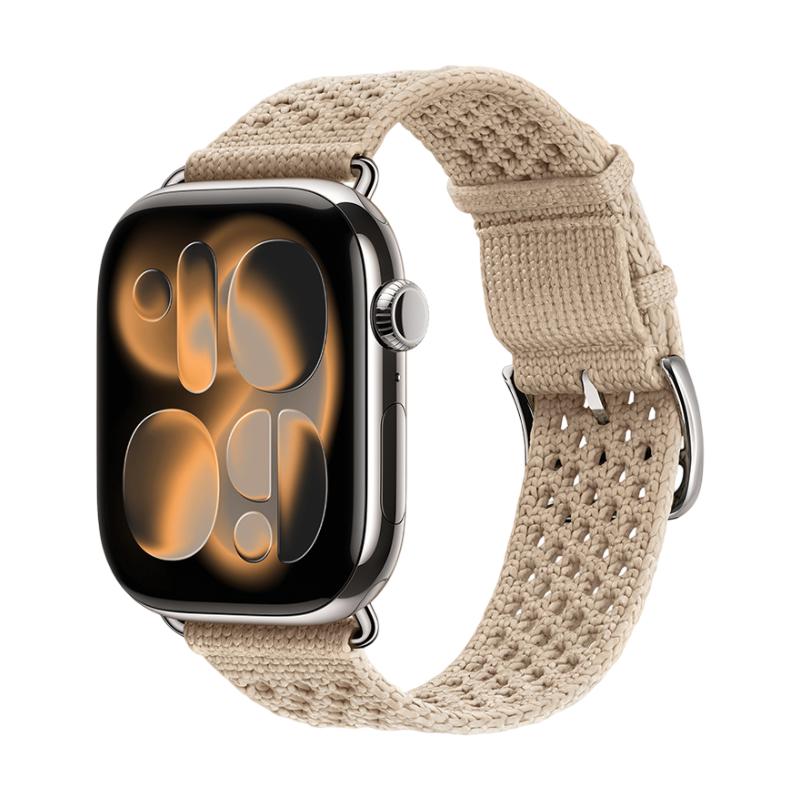 Pulsera de mujer para Apple Watch en nailón trenzado transpirable, hebilla de espiga de acero inoxidable, compatible con todas las series, colores rojo vivo, azul marino, beige y gris pizarra, modelo Urtia