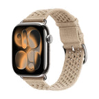 Pulsera de mujer para Apple Watch en nailón trenzado transpirable, hebilla de espiga de acero inoxidable, compatible con todas las series, colores rojo vivo, azul marino, beige y gris pizarra, modelo Urtia