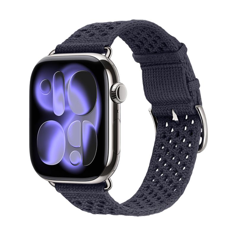 Pulsera de mujer para Apple Watch en nailón trenzado transpirable, hebilla de espiga de acero inoxidable, compatible con todas las series, colores rojo vivo, azul marino, beige y gris pizarra, modelo Urtia