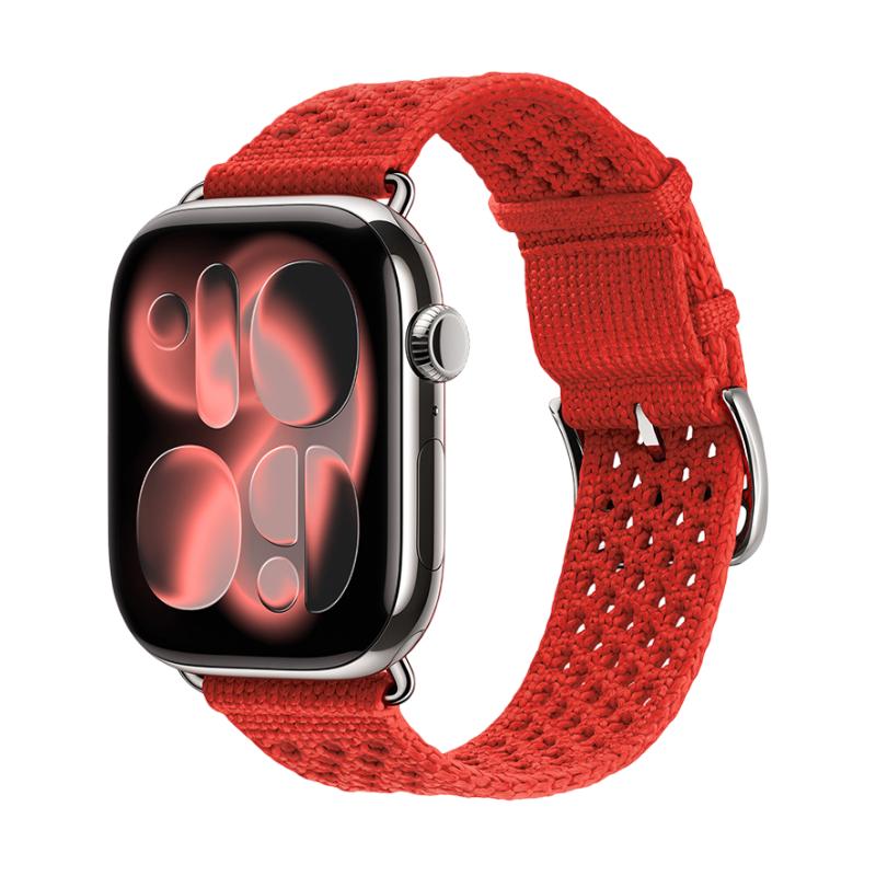 Pulsera de mujer para Apple Watch en nailón trenzado transpirable, hebilla de espiga de acero inoxidable, compatible con todas las series, colores rojo vivo, azul marino, beige y gris pizarra, modelo Urtia