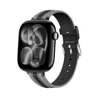 Pulsera de mujer para Apple Watch en silicona bicolor, hebilla de espiga de acero inoxidable, costura de talabartero, compatible con todas las series, modelo Warna