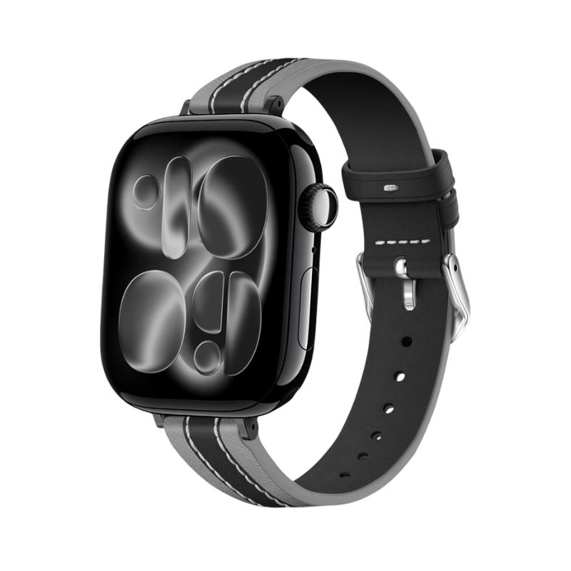 Pulsera de mujer para Apple Watch en silicona bicolor, hebilla de espiga de acero inoxidable, costura de talabartero, compatible con todas las series, modelo Warna