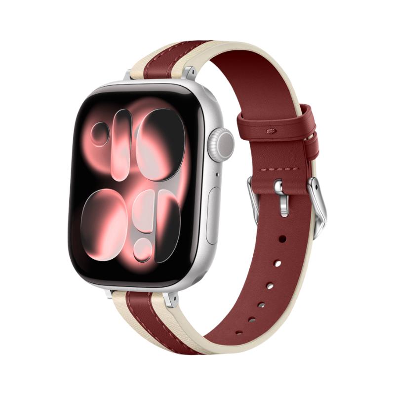 Pulsera de mujer para Apple Watch en silicona bicolor, hebilla de espiga de acero inoxidable, costura de talabartero, compatible con todas las series, modelo Warna