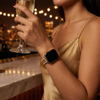 Correa Apple Watch de doble malla cubana y pedrería, eslabones ajustables, para mujer, modelo Kania