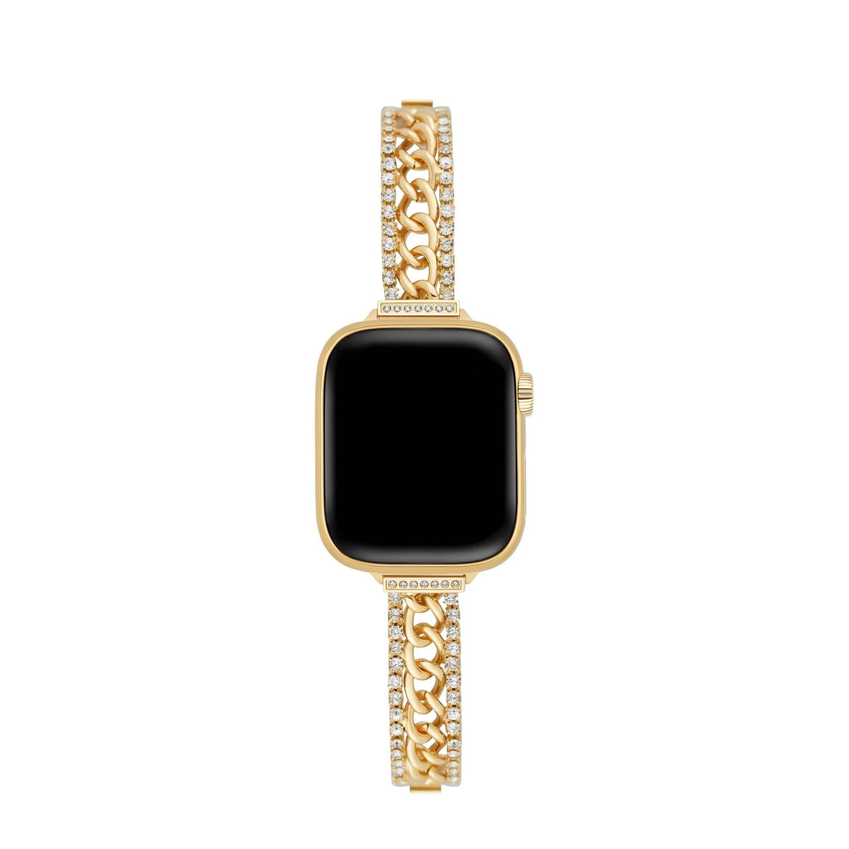 Correa Apple Watch de doble malla cubana y pedrería, eslabones ajustables, para mujer, modelo Kania