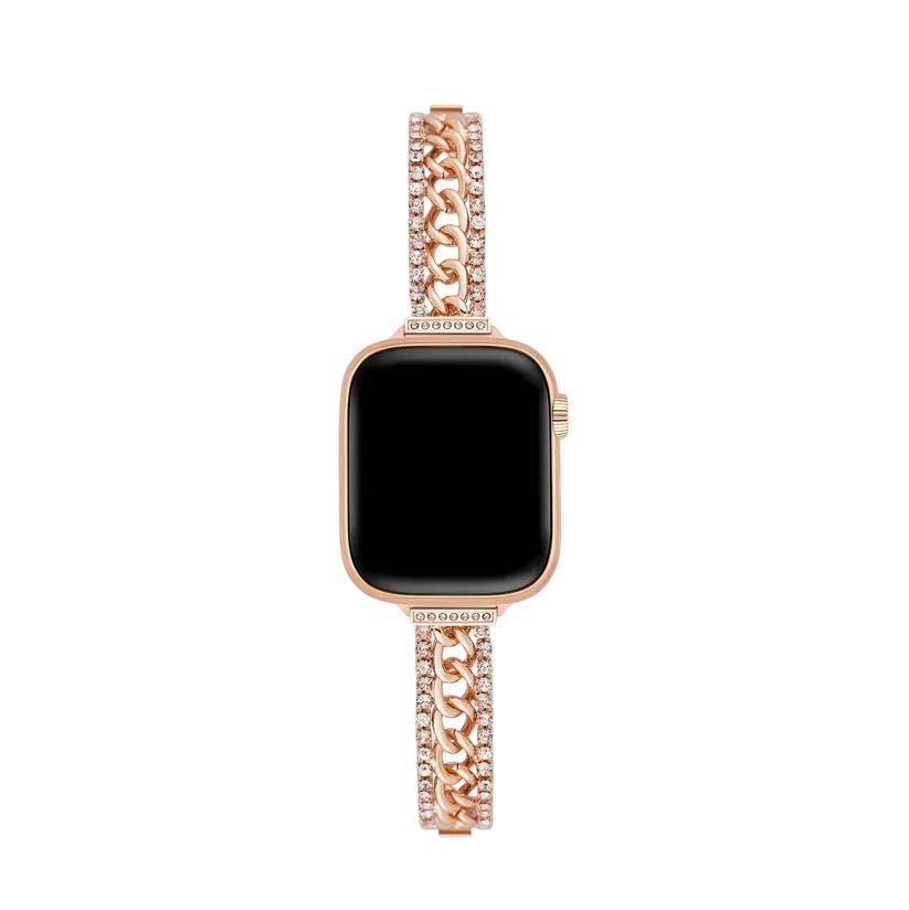 Correa Apple Watch de doble malla cubana y pedrería, eslabones ajustables, para mujer, modelo Kania