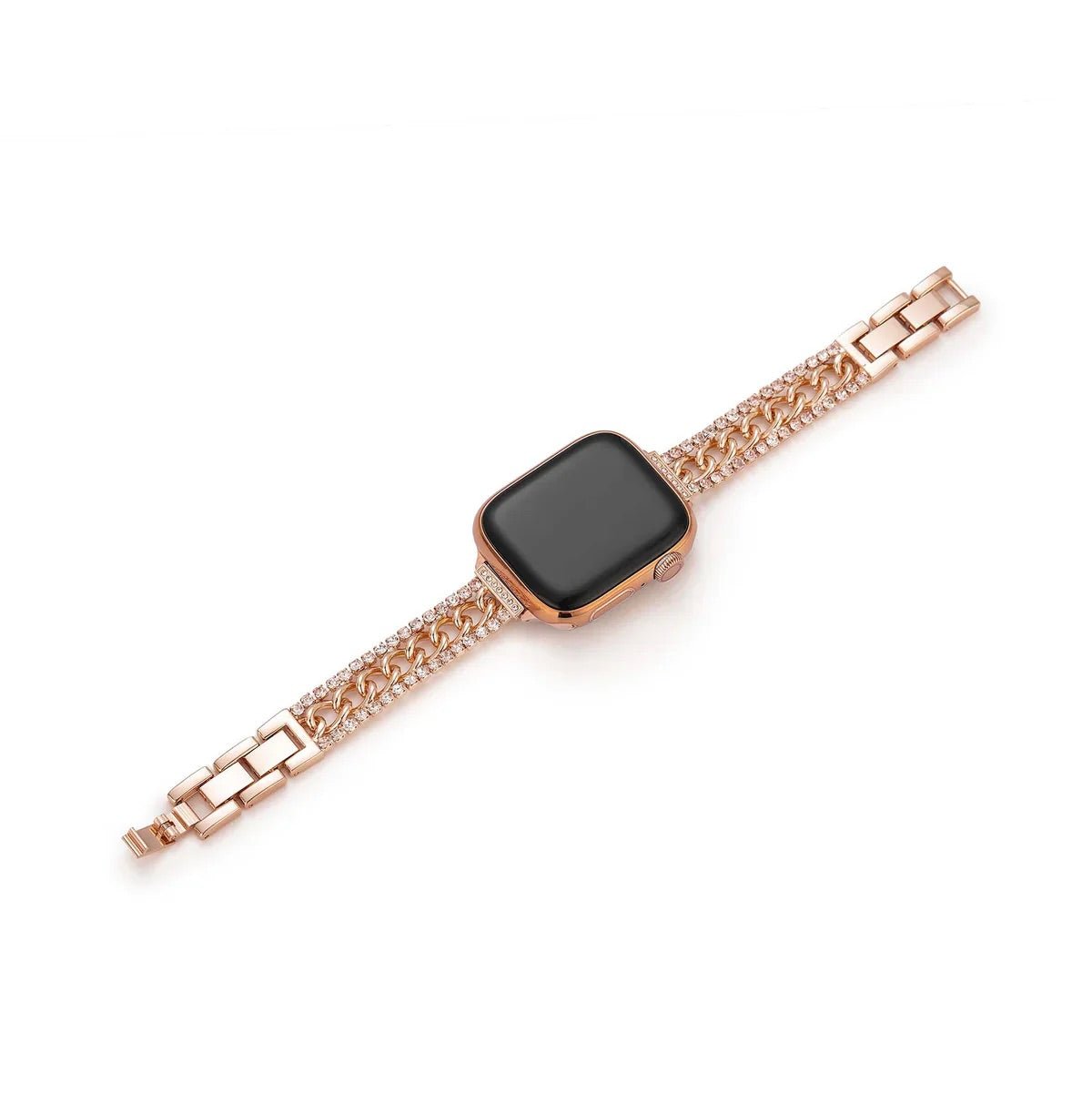 Correa Apple Watch de doble malla cubana y pedrería, eslabones ajustables, para mujer, modelo Kania