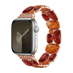 Correa Apple Watch para mujer, eslabones de resina ámbar, acabado metálico, comodidad elástica, estilo chic, modelo Agarte
