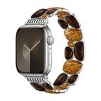 Correa Apple Watch para mujer, eslabones de resina ámbar, acabado metálico, comodidad elástica, estilo chic, modelo Agarte