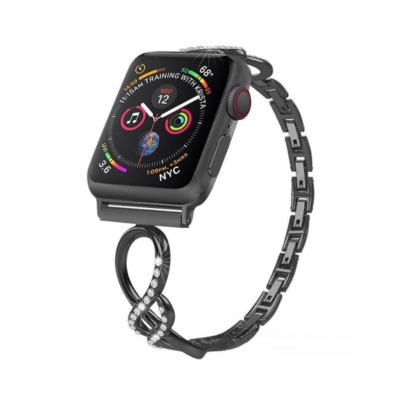 Correa Apple Watch, eslabones calados, motivo infinito con pedrería, modelo Faidra