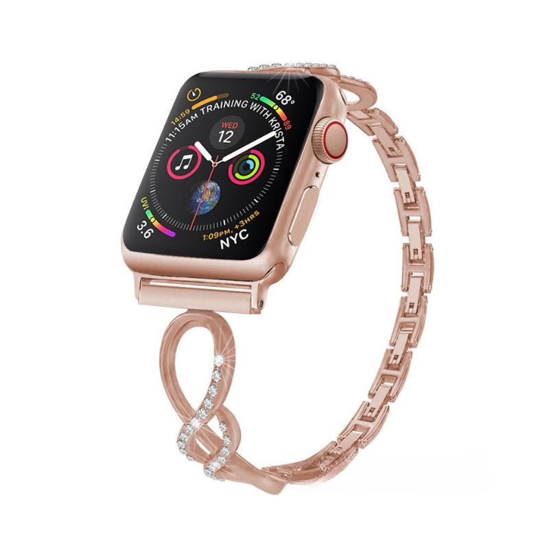 Correa Apple Watch, eslabones calados, motivo infinito con pedrería, modelo Faidra