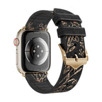Correa Apple Watch de silicona, motivo floral dorado estampado, cierre de hebilla, modelo Jendie