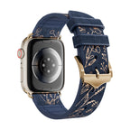 Correa Apple Watch de silicona, motivo floral dorado estampado, cierre de hebilla, modelo Jendie