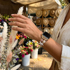 Correa Apple Watch para mujer, motivos marinos, estrellas de mar, conchas, strass de colores, aleación metálica, elástica, modelo Mazia