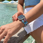 Correa Apple Watch para mujer, motivos marinos, estrellas de mar, conchas, strass de colores, aleación metálica, elástica, modelo Mazia