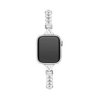 Correa Apple Watch de perlas y eslabones calados, acabado dorado o plateado, para mujer, modelo Yizelle