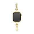 Correa Apple Watch de perlas y eslabones calados, acabado dorado o plateado, para mujer, modelo Yizelle
